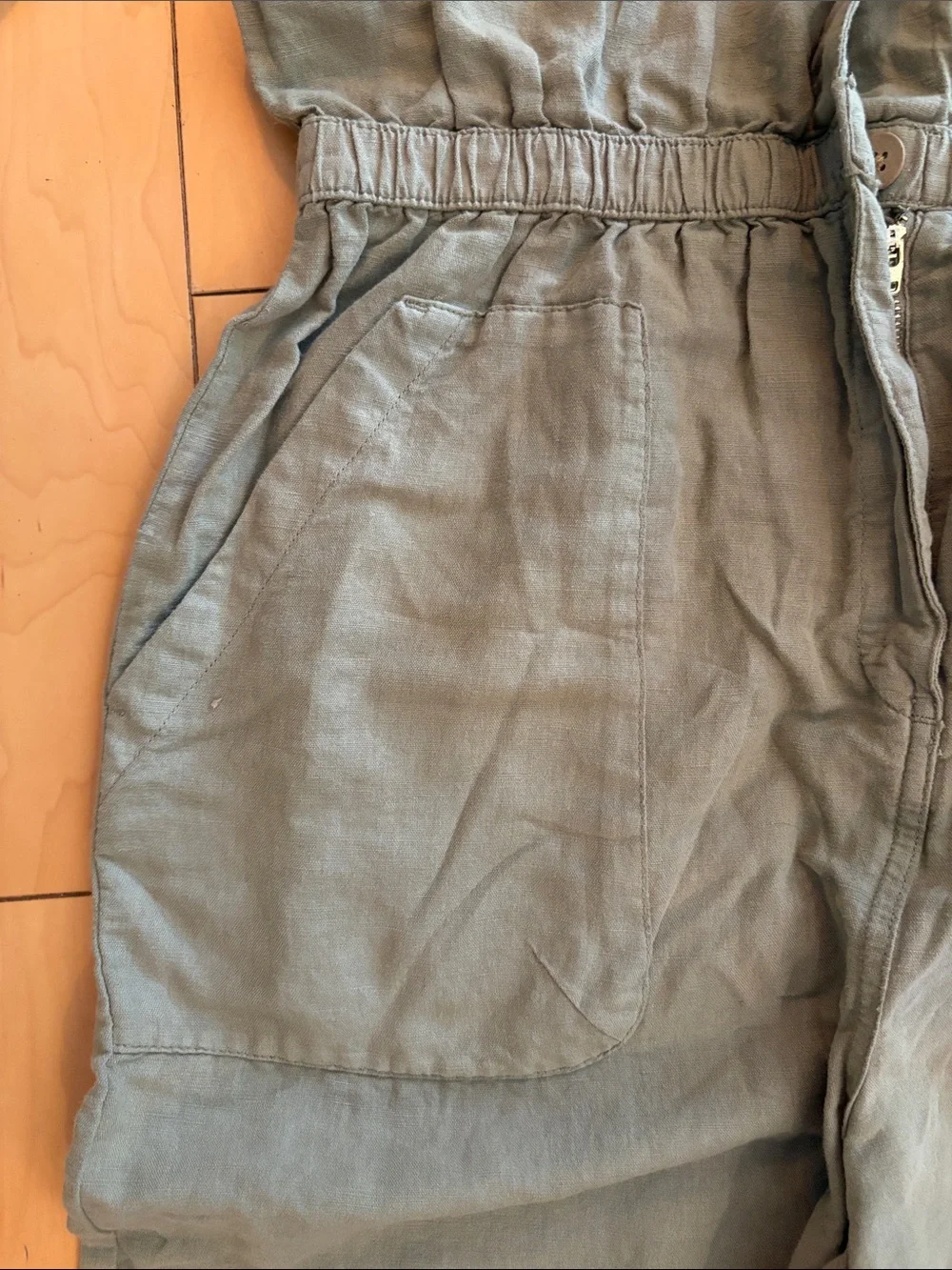 ZARA Khaki Green Utility Washed Linen Jumpsuit L